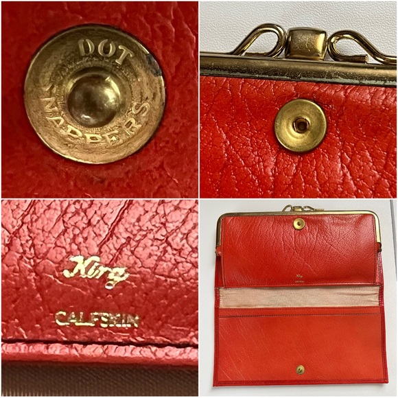 Vintage King calfskin wallet with kisslock poppy red, 1950-1960s retro ladys - Picture 15 of 16